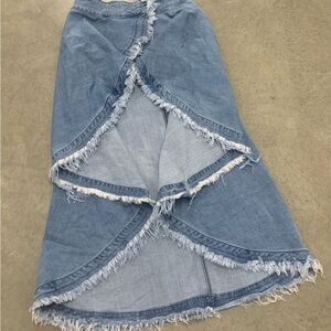 AKIRA Asymmetrical Denim Frayed Skirt